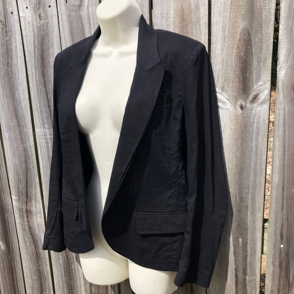 THEORY 10 Open Front Linen Blazer Jamilla Black Long Sleeve Top Jacket Medium - Picture 5 of 10